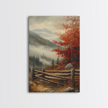 Carregar imagem no visualizador da galeria, Canvas Print of Autumn Trees in Misty Landscape, Fall Wall Art, Moody Landscape, Modern Farmhouse, Best Gift Idea, Rustic Fall Decor