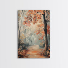 Carregar imagem no visualizador da galeria, Framed Canvas Print of Foggy Autumn Forest with Red Leaves, Moody Landscape Wall Art, Fall Seasonal Decor, Best Gift Idea, Modern Farmhouse