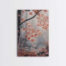 Carregar imagem no visualizador da galeria, Framed Canvas Print of Fall Leaves on Branches in Misty Forest, Moody Landscape Wall Art, Fall Decor, Gift Idea, Farmhouse Seasonal Art
