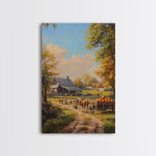 Carregar imagem no visualizador da galeria, Autumn Farmhouse Harvest Scene With Pumpkins Framed Canvas Print Fall Wall Art Seasonal Home Decor Thanksgiving Wall Art Rustic Gift Idea