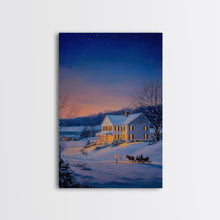 Load image into Gallery viewer, Cozy Snowy House Winter Landscape Framed Canvas Print Wall Art Christmas Decor, Country Christmas Art Gift, Winter Wonderland Art