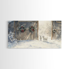 Load image into Gallery viewer, Christmas decor farmhouse Framed Canvas Print snowy barn Christmas scene holiday wall art best gift Christmas decor Christmas tree art 2024