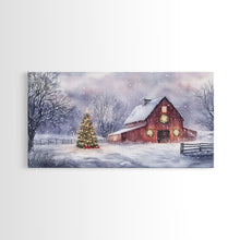 Load image into Gallery viewer, Christmas decor farmhouse Framed Canvas Print snowy barn scene holiday wall art Christmas tree decor best gift Christmas holiday home decor