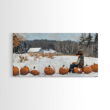 Load image into Gallery viewer, Cowboy Sipping Coffee Autumn Decor Framed Canvas Print Perfect Above Sofa Wall Art Western Home Decor Moody Fall Artwork Rustic