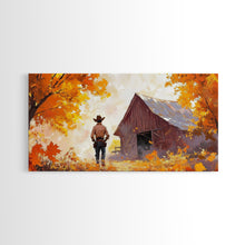 Load image into Gallery viewer, Cowboy and His Barn, Framed Canvas Print, Landscape Art Christmas Cowboy Holiday Art Wall Decor Seasonal