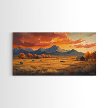 Carregar imagem no visualizador da galeria, Fall Sunset Framed Canvas Print Scenic Ranch Landscape Art Autumn Wall Decor Ideal Holiday Home Decor and Gift for Farmhouse Style
