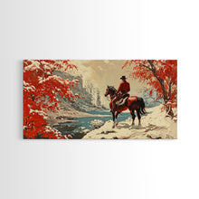 Load image into Gallery viewer, Cowboy resting by campfire under aspen trees with mountains in background, Framed Canvas Print, rustic wall art, warm western decor piece