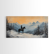 Carregar imagem no visualizador da galeria, Female cowboy in fall forest, Framed Canvas Print, captivating Western portrait in autumn scenery, art piece seasonal farmhouse rustic decor