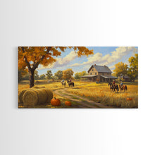 Carregar imagem no visualizador da galeria, Autumn Ranch Framed Canvas Print Pumpkin Patch Rustic Art Country Home Decor Large Fall Wall Art Farmhouse Style Thanksgiving Decor