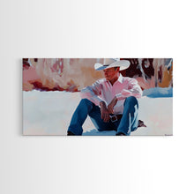 Carregar imagem no visualizador da galeria, Fall harvest Framed Canvas Print featuring a cowgirl sitting among pumpkins in a rustic setting, farmhouse autumn decor and wall art