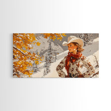 Cargar imagen en el visor de la galería, Charming Framed Canvas Print of a Cowgirl in Autumn Leaves, Perfect Fall Wall Decor and Gift Idea for Fans of Western Art Rustic Home Decor