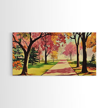 Load image into Gallery viewer, Colorful Autumn Path Canvas Print, Fall Park Scene Wall Art, Modern Farmhouse Autumn Decor, Holiday Art, Best Seasonal Gift Idea