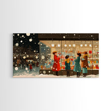 Cargar imagen en el visor de la galería, Christmas Window Shopping Scene Framed Canvas Print, Nostalgic Winter Holiday Wall Art Decor, Best Christmas Gift Idea, City Christmas Decor
