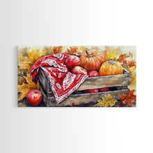 Load image into Gallery viewer, Basket With Pumpkins And Apples Framed Canvas Print Tall Art Rustic Fall Decor Thanksgiving Autumn Harvest Home Wall Art Farmhouse Gift Idea