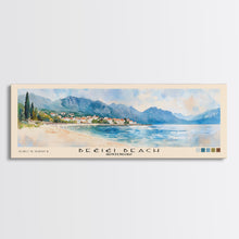 Load image into Gallery viewer, Bečići Beach, Montenegro Watercolor Print, Vacation Gift, Montenegro Wall Art, Beach Painting, Beach Decor, Large Wall Art, Wood Frame Art
