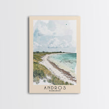 Load image into Gallery viewer, Andros, Bahamas Watercolor Beach Print, Vacation Gift, Bahamas Wall Art, Framed Canvas Print, Framed Beach Painting