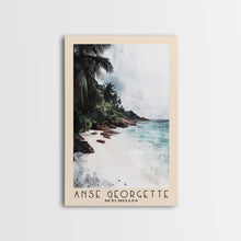 Load image into Gallery viewer, Anse Georgette, Seychelles Watercolor Beach Print, Vacation Gift, Seychelles Wall Art, Framed Canvas Print, Framed Beach Painting