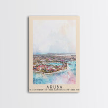 Load image into Gallery viewer, Aruba, autonomous country of the Kingdom of the Netherlands Watercolor Beach Print, Vacation Gift, autonomous country of the Kingdom of the Netherlands Wall Art, Framed Canvas Print, Framed Beach Painting
