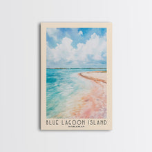 Load image into Gallery viewer, Blue Lagoon Island, Bahamas Watercolor Print, Vacation Gift, Bahamas Wall Art, Beach Painting, Beach Decor, Large Wall Art, Wood Frame Art