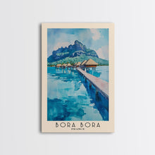Load image into Gallery viewer, Bora Bora, France Watercolor Beach Print, Vacation Gift, France Wall Art, Framed Canvas Print, Framed Beach Painting