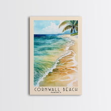 Load image into Gallery viewer, Cornwall Beach, Jamaica Watercolor Beach Print, Vacation Gift, Jamaica Wall Art, Framed Canvas Print, Framed Beach Painting