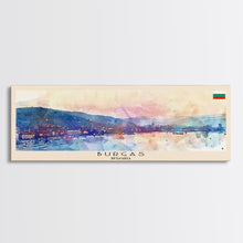 Carregar imagem no visualizador da galeria, Burgas Bulgaria Panoramic Travel Poster, Framed Canvas Print or Metal Wall Art, Travel Art, Home Decor, Panoramic Painting, Midcentury Art