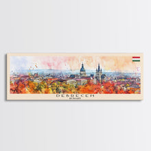 Load image into Gallery viewer, Debrecen Hungary Panoramic Travel Poster, Framed Canvas Print or Metal Wall Art, Travel Art, Home Decor, Panoramic Painting, Midcentury Art