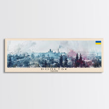 Load image into Gallery viewer, Donetsk Ukraine Panoramic Travel Poster, Framed Canvas Print or Metal Wall Art, Travel Art, Home Decor, Panoramic Painting, Midcentury Art