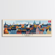 Carregar imagem no visualizador da galeria, Aarhus Denmark Panoramic Travel Poster, Framed Canvas Print or Metal Wall Art, Travel Art, Home Decor, Panoramic Painting, Midcentury Art