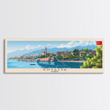 Load image into Gallery viewer, Antalya Turkey Panoramic Travel Poster, Framed Canvas Print or Metal Wall Art, Travel Art, Home Decor, Panoramic Painting, Midcentury Art