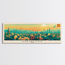Load image into Gallery viewer, Barcelona Spain Travel Print Wall Art, Panoramic City Art, Travel Art, Wall Decor, Vacation Gift, Framed Canvas Print Or Metal Art