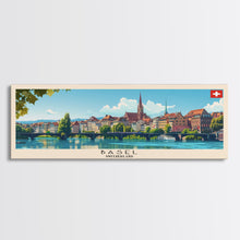 Carregar imagem no visualizador da galeria, Basel SwitzerlandTravel Art, City Art, Framed Canvas Print or Metal Wall Art, Europe Travel Poster, Panoramic Wall Art, Extra Wide Wall Art