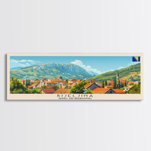 Load image into Gallery viewer, Bijeljina Bosnia Panoramic Travel Poster, Framed Canvas Print or Metal Wall Art, Travel Art, Home Decor, Panoramic Painting, Midcentury Art