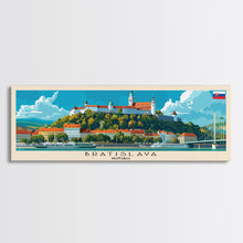 Load image into Gallery viewer, Bratislava Slovakia Wall Art, Panoramic Travel Poster, Panoramic Framed Canvas Print, City Wall Art, Wall Hanging Home Decor, Travel Art