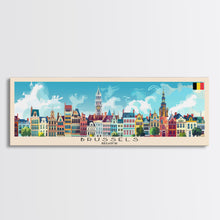 Carregar imagem no visualizador da galeria, Brussels Belgium Panoramic Travel Poster, Framed Canvas Print or Metal Wall Art, Travel Art, Home Decor, Panoramic Painting, Midcentury Art