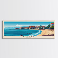 Carregar imagem no visualizador da galeria, Burgas Bulgaria Panoramic Travel Poster, Framed Canvas Print or Metal Wall Art, Travel Art, Home Decor, Panoramic Painting, Midcentury Art