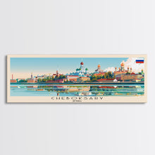 Cargar imagen en el visor de la galería, Cheboksary Russia Travel Art, City Art, Framed Canvas Print or Metal Wall Art, Europe Travel Poster, Panoramic Wall Art, Extra Wide Wall Art