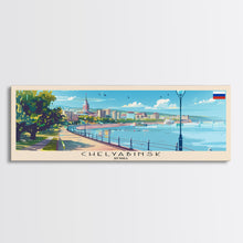 Load image into Gallery viewer, Chelyabinsk Russia Panoramic Travel Poster, Framed Canvas Print or Metal Wall Art, Travel Art, Home Decor, Panoramic Painting, Midcentury Art