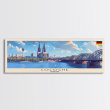 Load image into Gallery viewer, Cologne Germany Panoramic Travel Poster, Framed Canvas Print or Metal Wall Art, Travel Art, Home Decor, Panoramic Painting, Midcentury Art