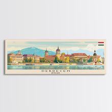 Load image into Gallery viewer, Debrecen Hungary Panoramic Travel Poster, Framed Canvas Print or Metal Wall Art, Travel Art, Home Decor, Panoramic Painting, Midcentury Art