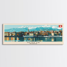 Carregar imagem no visualizador da galeria, Geneva Switzerland Wall Art, Panoramic Travel Poster, Panoramic Framed Canvas Print, City Wall Art, Wall Hanging Home Decor, Travel Art