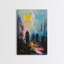 Load image into Gallery viewer, Creepy Haunted Cemetary Framed Canvas Print Halloween Art, Impasto Style Spooky Season Decor