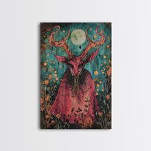 Load image into Gallery viewer, Enchanted Demon Under Full Moon Framed Canvas Print, Halloween Art, Creepy Wall Art, Spooky Home Decor, Art, Haunting Living Room Decor
