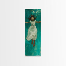 Carregar imagem no visualizador da galeria, Abstract Modern Canvas Art of Woman Underwater, Ocean Wall Art, Coastal Wall Art Print, Oversized Tall and Narrow Canvas Art