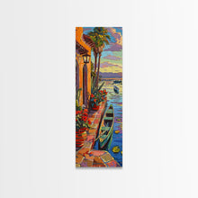 Carregar imagem no visualizador da galeria, Long Narrow Vertical Wall Art Print of Beachside Landscape, Sunset Wall Art Print, Nautical Wall Art Framed on Canvas, Colorful Beach Art
