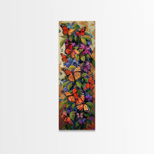 Cargar imagen en el visor de la galería, Colorful Butterfly Vertical Framed Canvas Oil Painting, Abstract Botanical Wall Art, Gouache Style Painted Art, Housewarming Gift for Her
