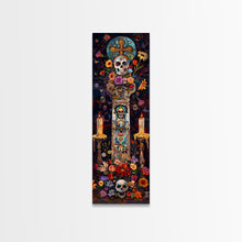 Load image into Gallery viewer, Dia De Los Muertos Sugar Skull Canvas Painting, Gothic Wall Art Print, Skinny Framed Canvas Art, Colorful Day of The Dead Poster Art