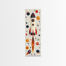 Load image into Gallery viewer, Art Deco Rocket Ship Atomic Age Wall Art, Retro MCM Inspired Framed Canvas Print, Mid-century Modern Nursery Decor