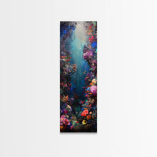 Load image into Gallery viewer, Deep Sea Adventure with Colorful Coral Reefs, Skinny and Tall Art, Stunning Framed Canvas Print, Underwater Landscape Wall Art
