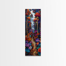 Carregar imagem no visualizador da galeria, Fantasy Forest Pathway with Giant Mushrooms as Tall Skinny Art Framed Canvas Print for Whimsical Wall Decor in Unique Spaces